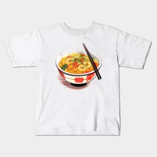 Ramen Bowl Bliss: Whimsical T-Shirt for Noodle Enthusiasts! Kids T-Shirt